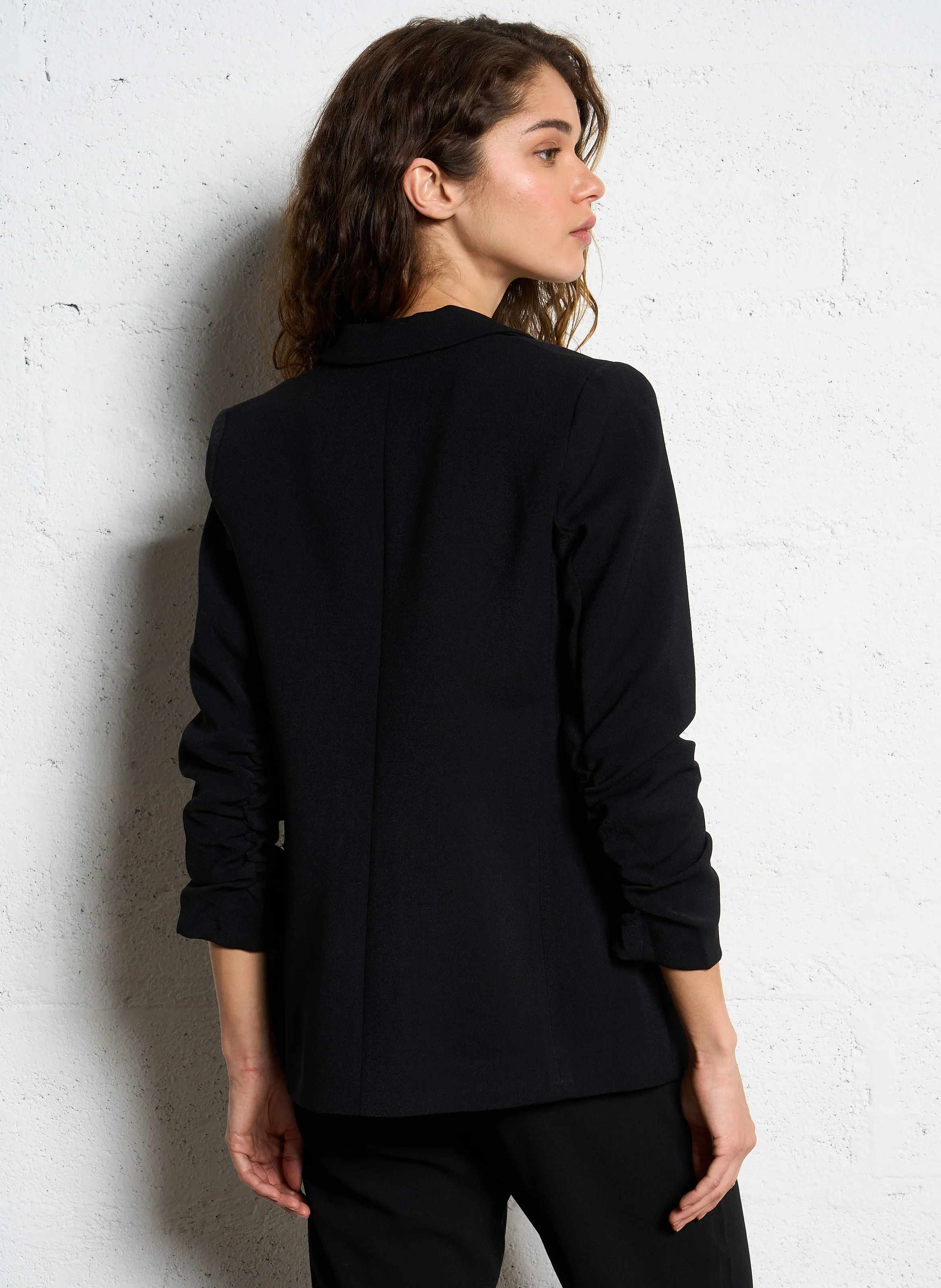 Veste col tailleur en crêpe| Noir