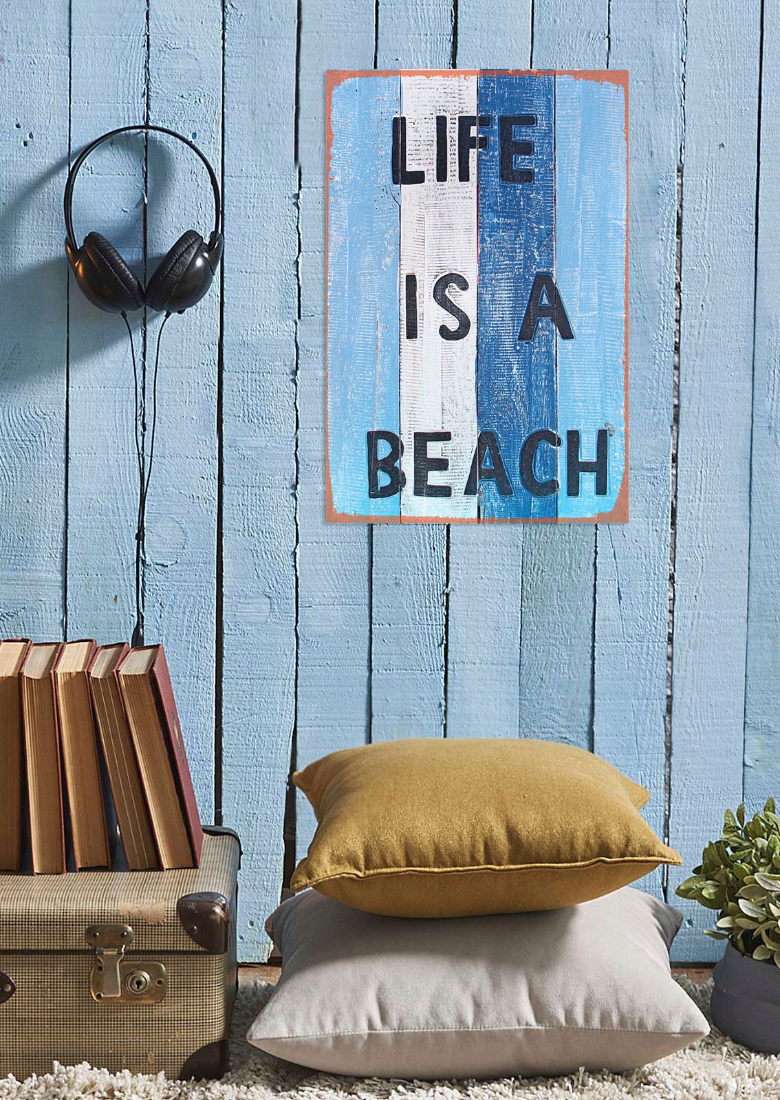 queence Metallbild »Life is a beach« Schriftzug | Strand 1 Stk. tlg. Stahlschilder