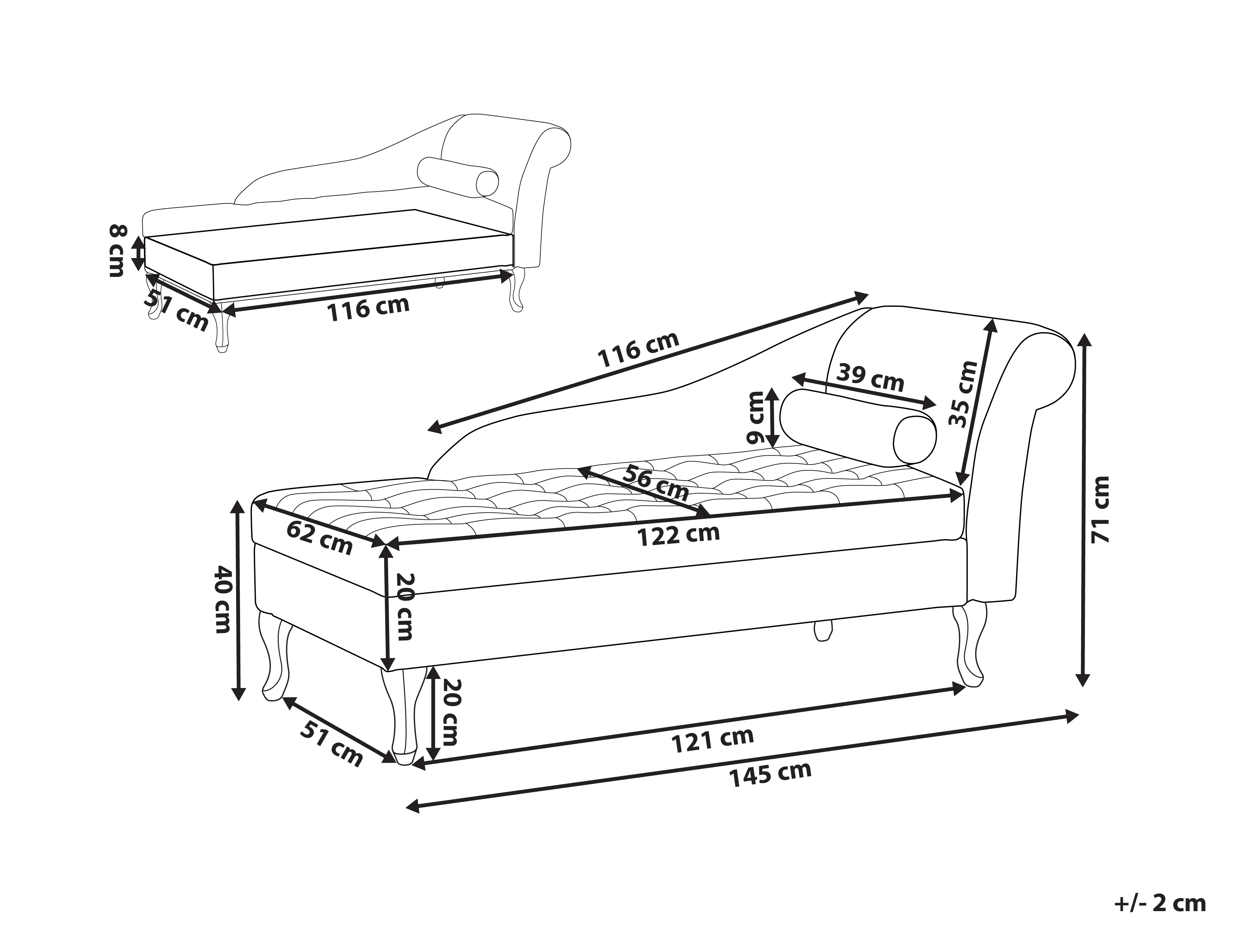 Rechtszijdige chaise longue PESSAC Fluweel Lichtbeige met opbergruimte