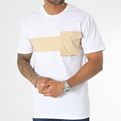 Tee Shirt Poche Blanc Beige