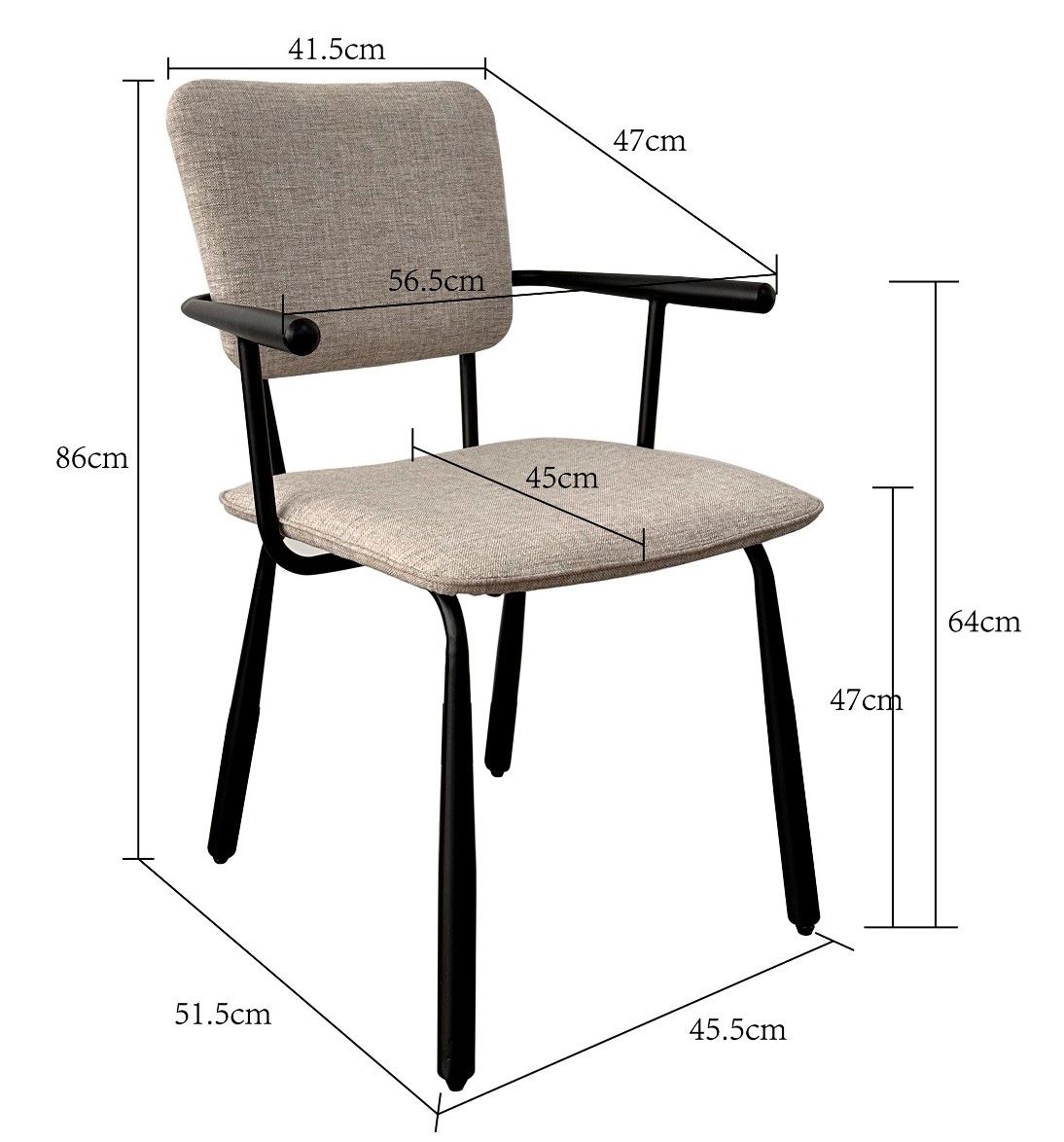 Eetkamerstoel  Finn B56.5 x D51.5 x H86 cm