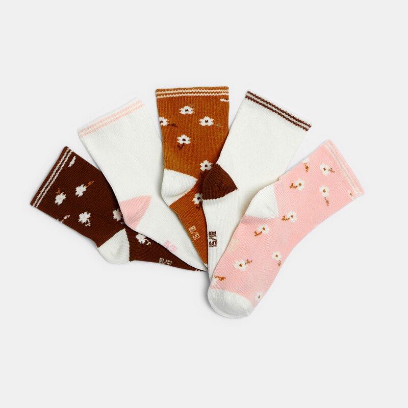 Chaussettes fleurs jacquard rose bébé fille (lot de 5) Rose