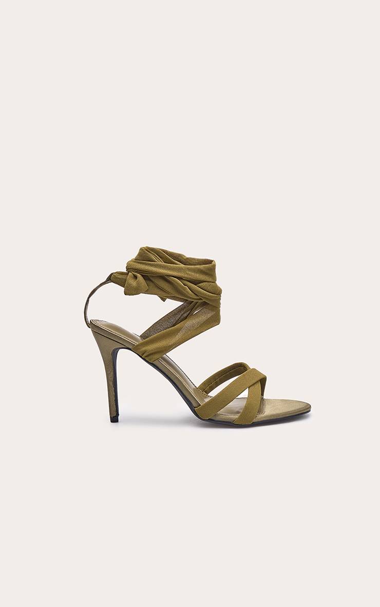 Vert Olive Sandales À Talons Avec Liens En Mousseline