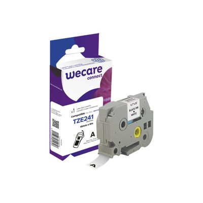Wecare ruban d'étiquette compatible Brother TZE241 - 1 rouleau (1,8 cm x 8 m) - fond blanc écriture noire
