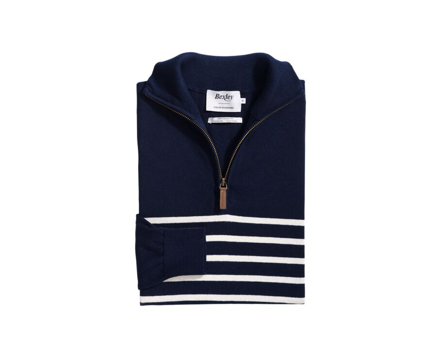 Pull col zippé marin Marine et Ecru - VLADIAC