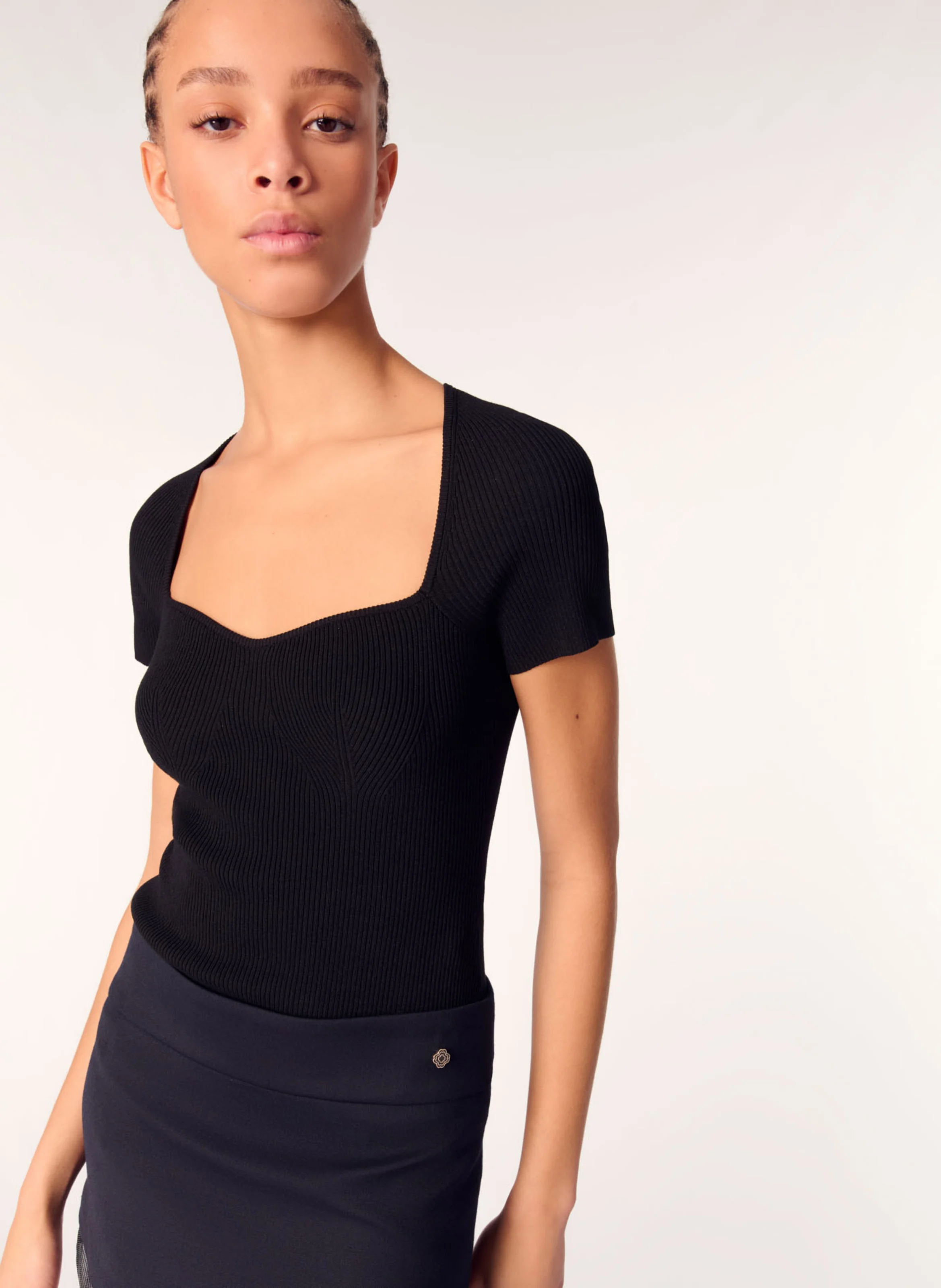 Top moulant en maille | Noir