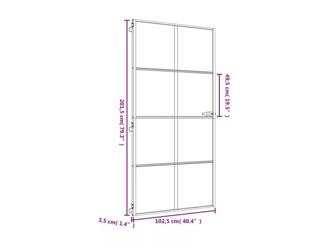 Porte intérieure mince doré verre trempé aluminium