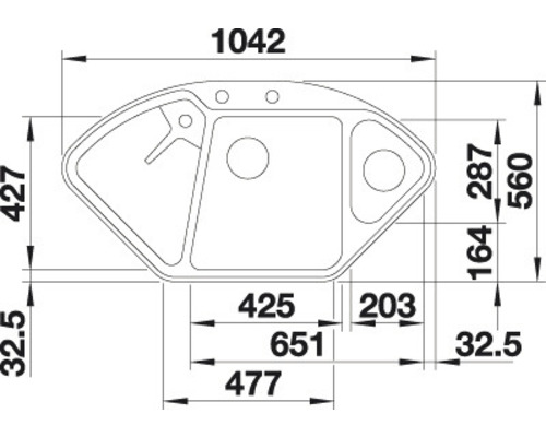 Blanco DELTA II-F spoelbak, 1042 x 560 mm, rotsgrijs, 523671, 1 bak, met bijzetbak en afdruiprek, bak links
