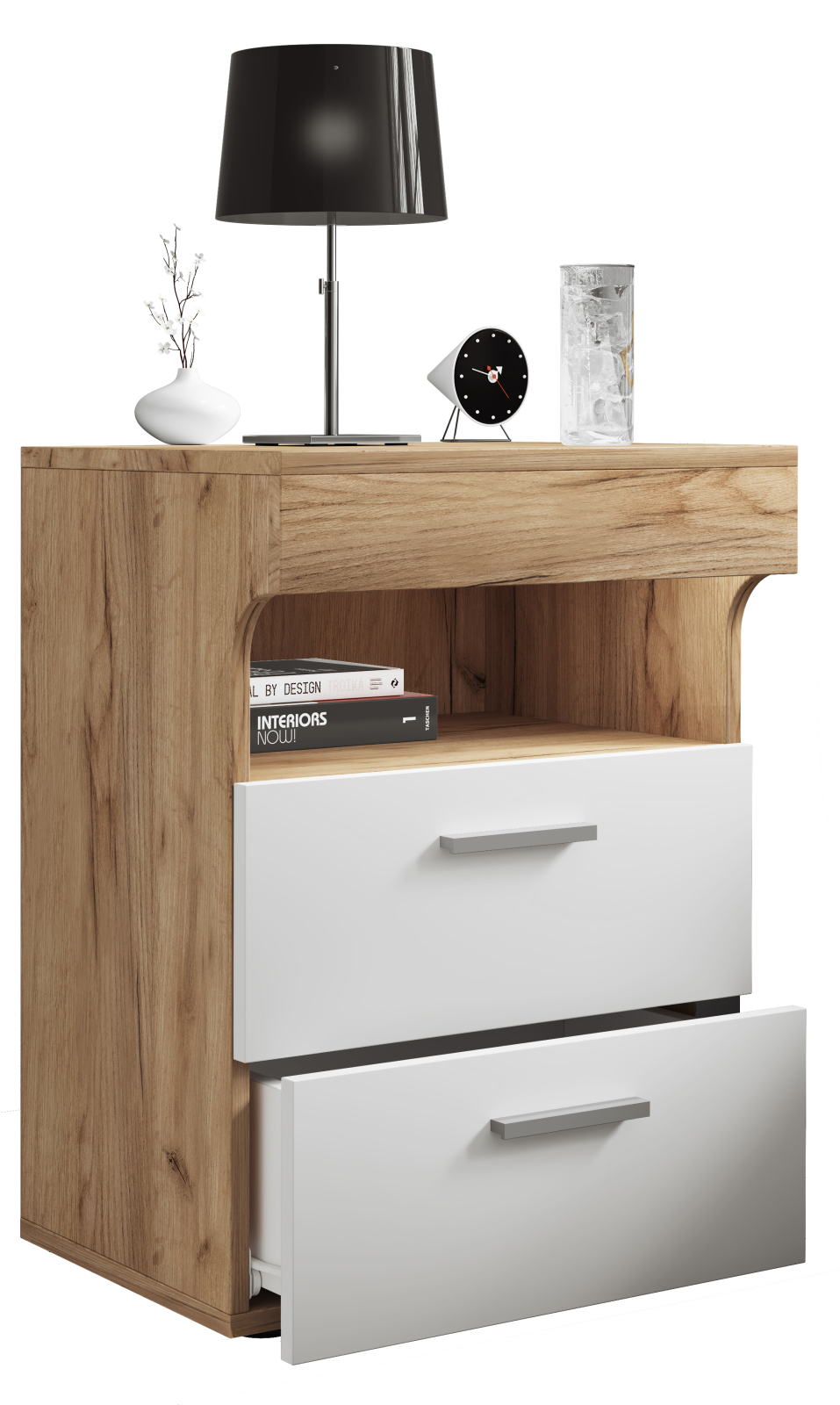 Nachttisch SLEPAL L - Honig Eiche-weiß - 2 Schubladen - 45 cm