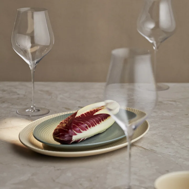 Lyngby Porcelæn - Rhombe Earth Servierplatte oval 21,5 x 28,5 cm, moss
