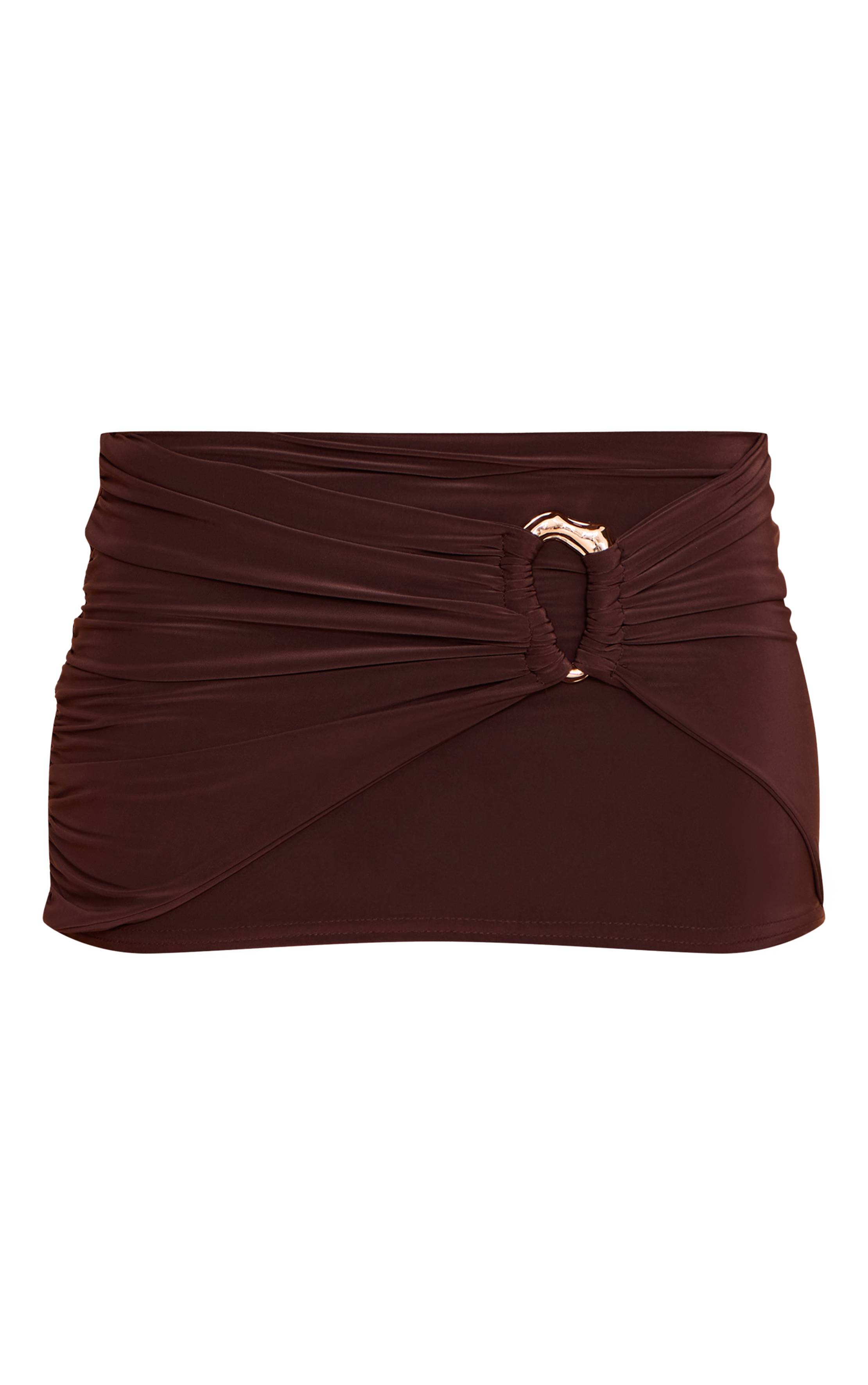 Chocolat Mini Jupe Taille Basse En Tissu Slinky Avec Détail Anneaux