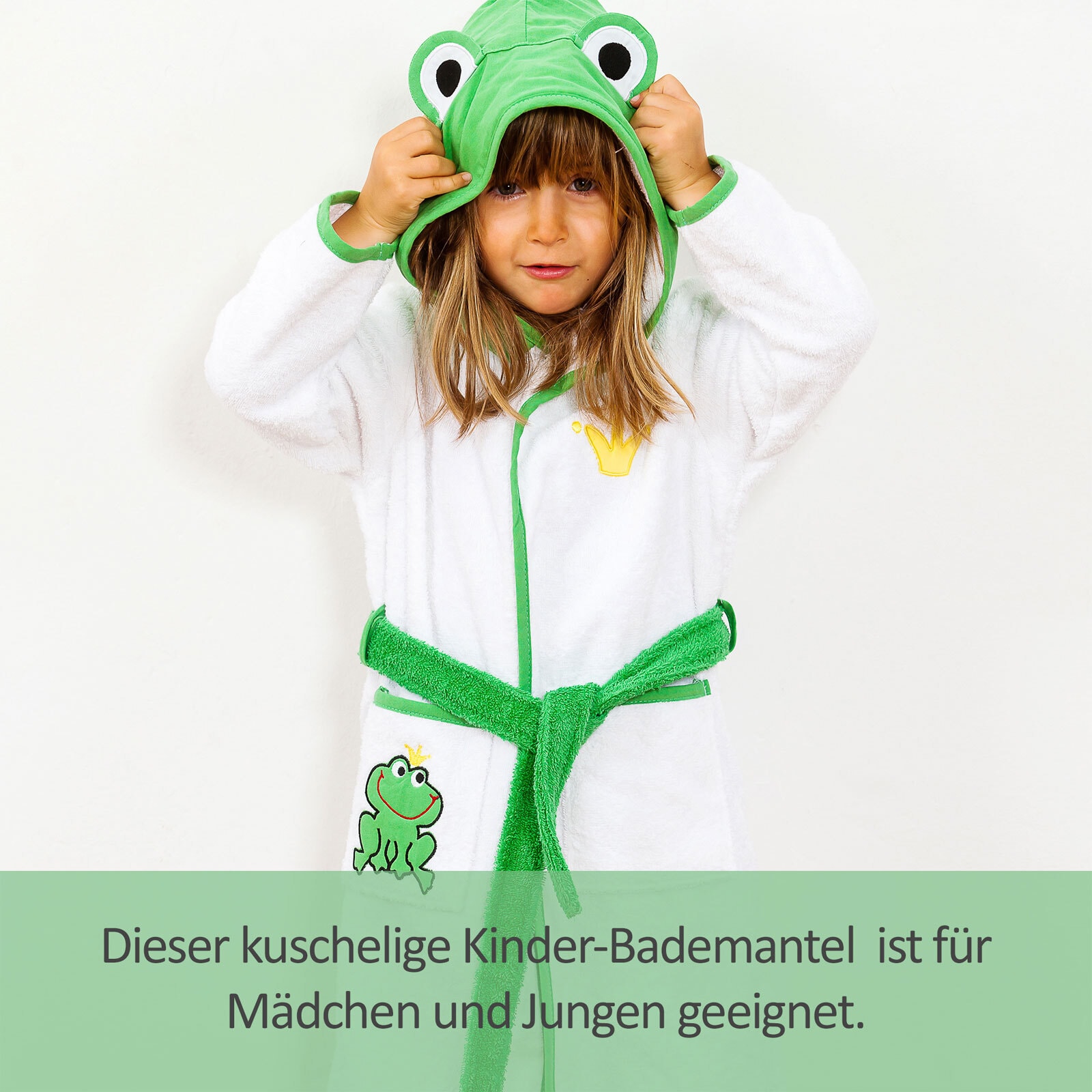 Smithy Bademantel FROSCHKÖNIG 86/92 weiß/grün