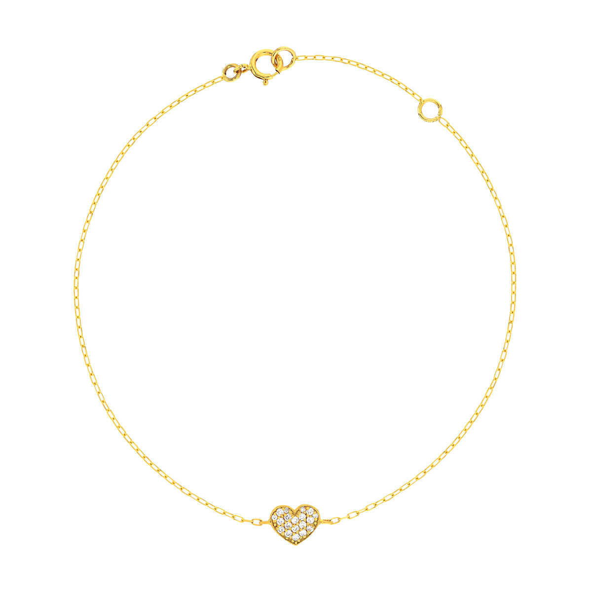 Bracelet or 375 jaune zirconias blancs 18,5 cm coeur