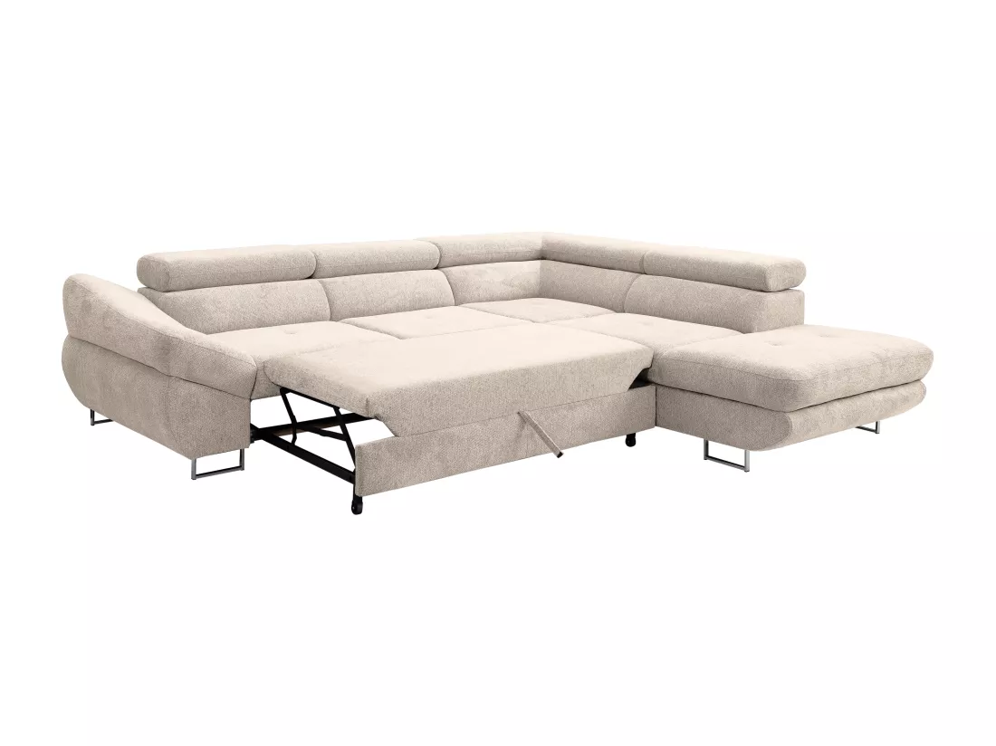Canapé d'angle droit convertible en tissu texturé beige DALIAS