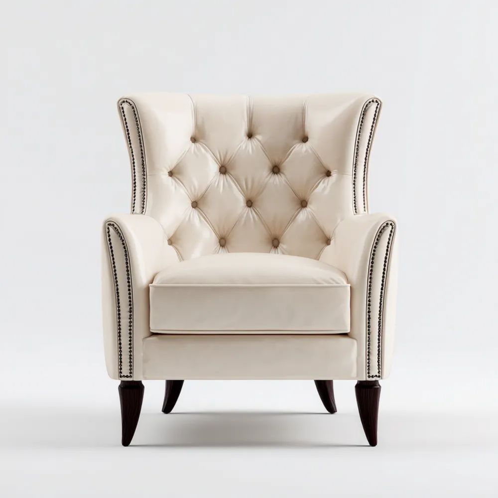 Ohrensessel Leder 90x100x80 cm - Creme - Klassisches Design