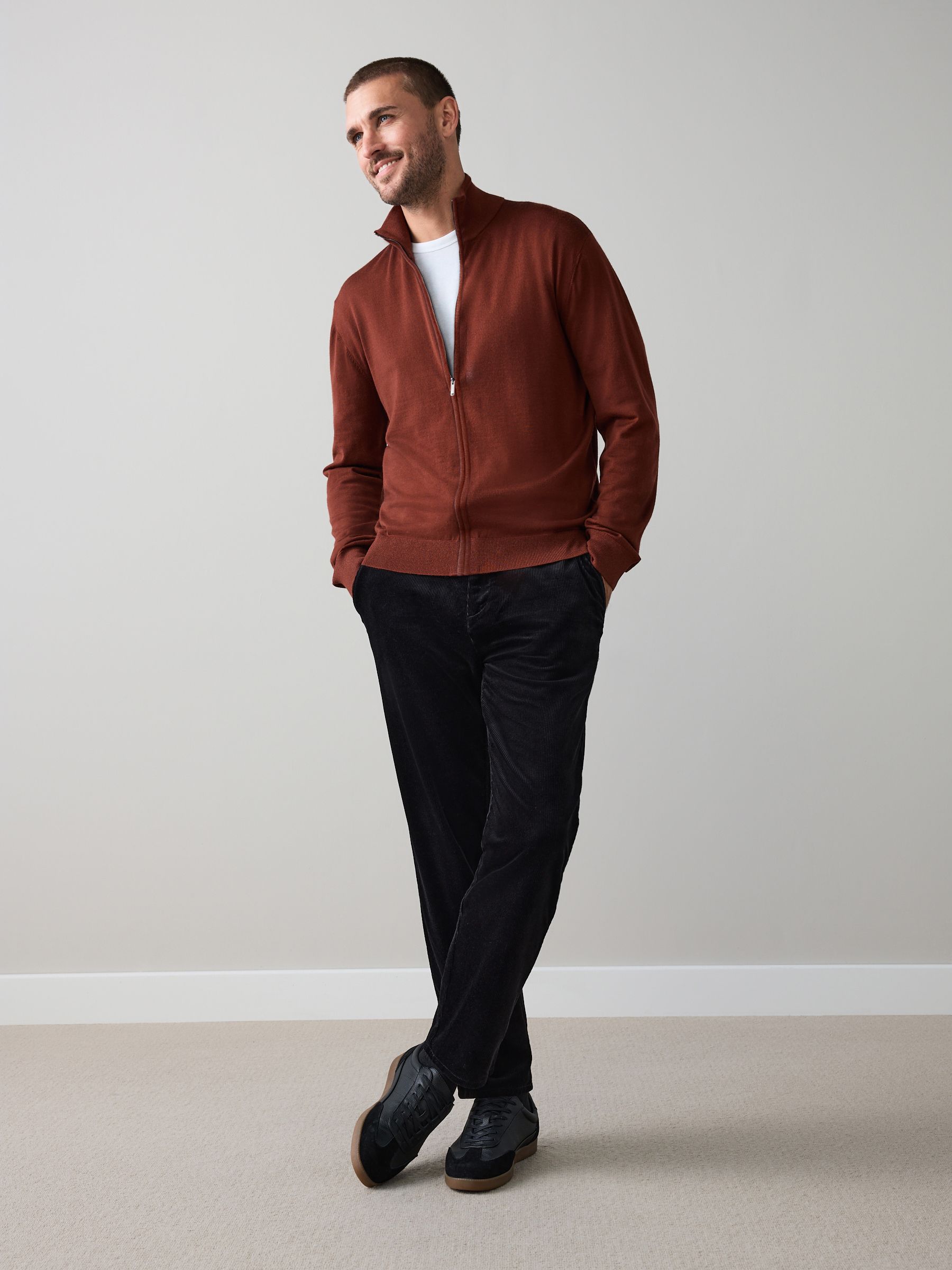 Donkeroranje - Regular Fit Signature 100% Merino Wool Light Weight Zip-Through Cardigan