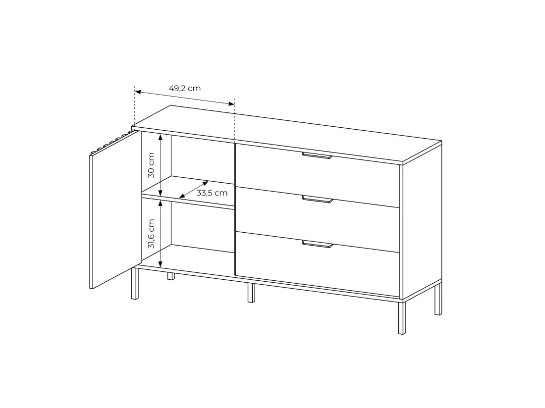 Ensemble lit avec chevets 160 x 200 cm + Sommier + Commode + Armoire - Coloris : Naturel et noir - ARIADA