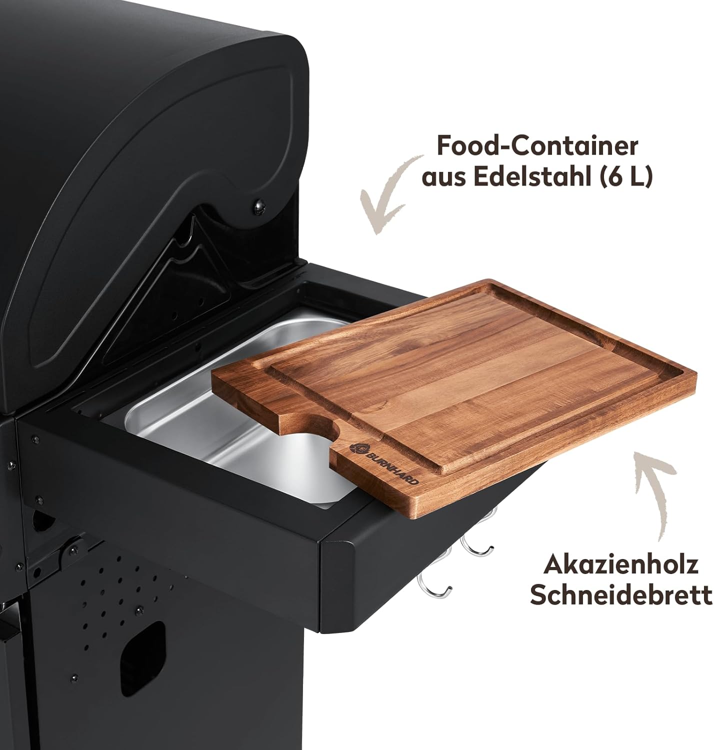 BURNHARD® Gasgrill 3-Brenner inkl. BACKBURNER, 900°C Infrarot-Keramikbrenner, Seitenkochfeld, Gusseisen-Grillrost, Grillabdeckung, Grillwagen, klappbare Seitentische, Schwarz – FRED Deluxe