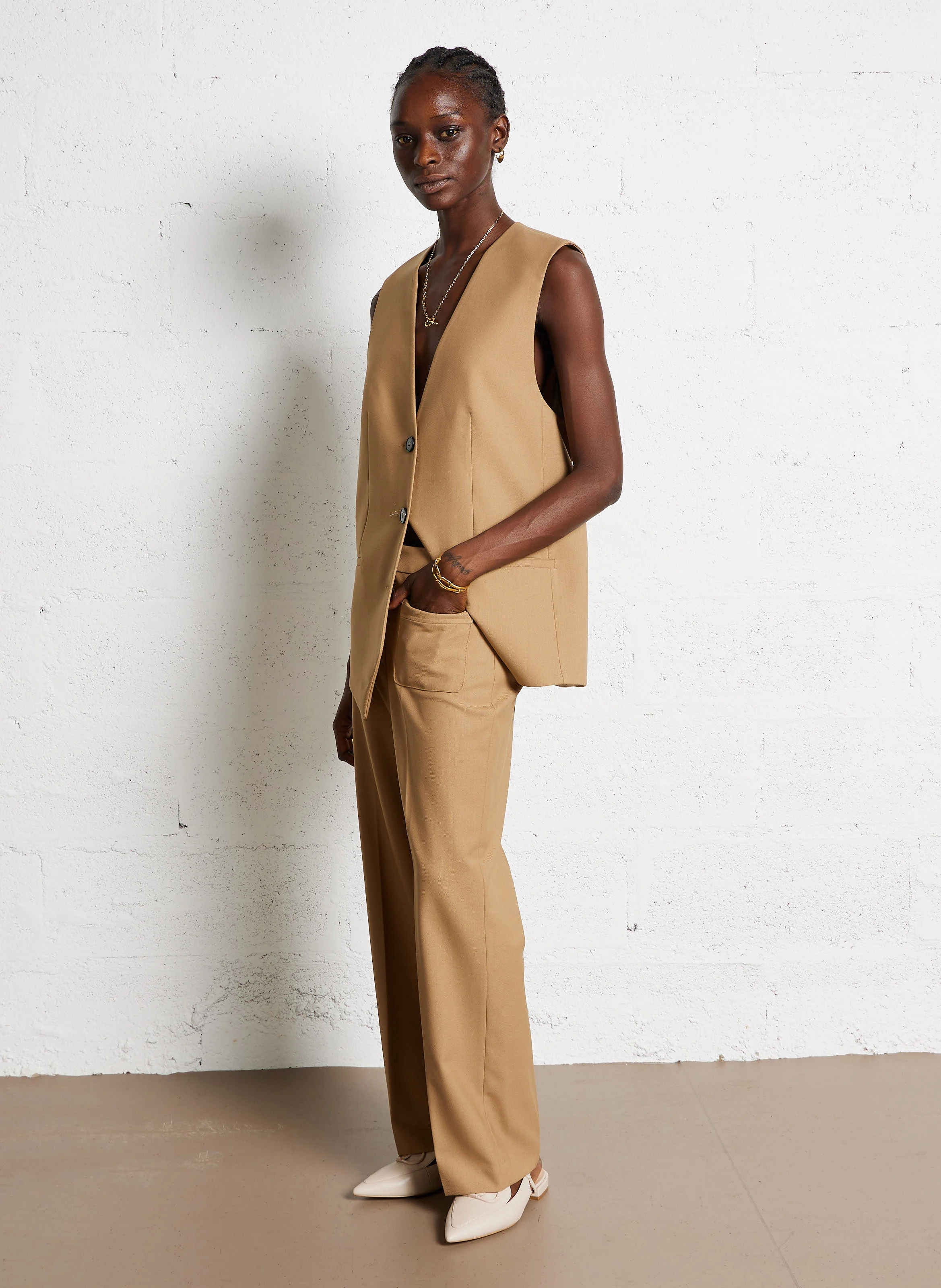 CHLOTILDE - Pantalon droit à plis| Beige