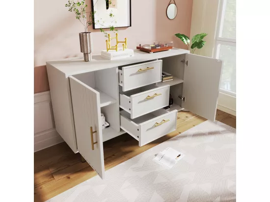 Commode Armoire 2 portes 3 tiroirs avec portes et tiroirs 120x40x75cm blanc