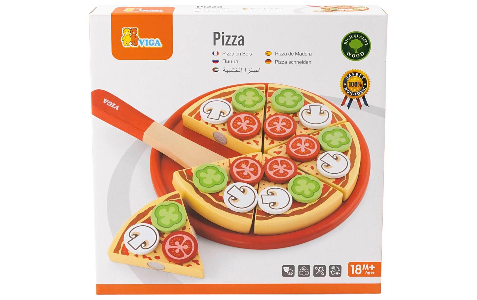 Spiel-Lebensmittel Spielpizza aus HolzHolzpizza mit 3 verschiedenen Belägen