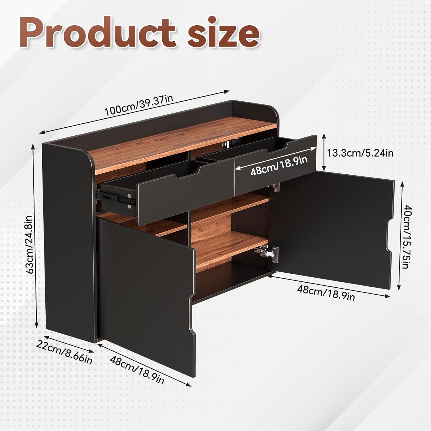 MSFE Hängender Schuhschrank Schmal Flurschrank, Schuhaufbewahrung Holz Platzsparender, Schuhschrank Schwarz mit Schublade, für Eingang, Wohnzimmer, Flur,100 x 63 x 22 cm (BxHxT)