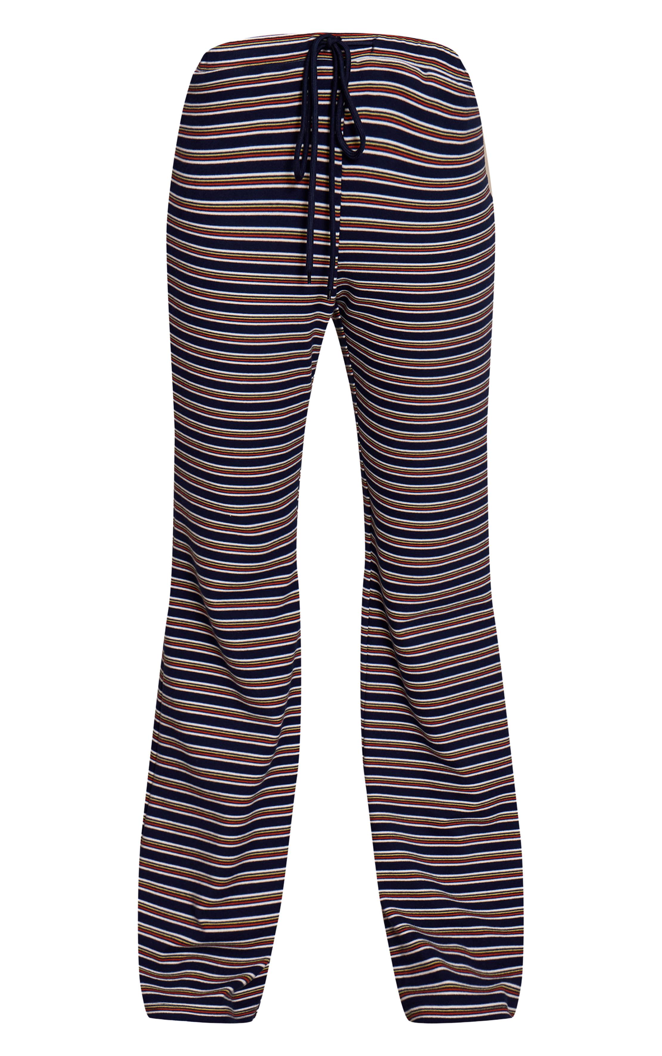Bleu Marine Pantalon Évasé Ajusté Rayé En Molleton Doux