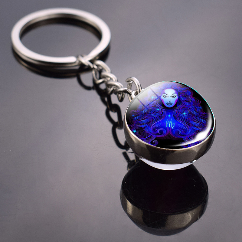 Glow in the Dark Sternzeichen Schlüsselanhänger Accessoire mit Spaltring - Jungfrau