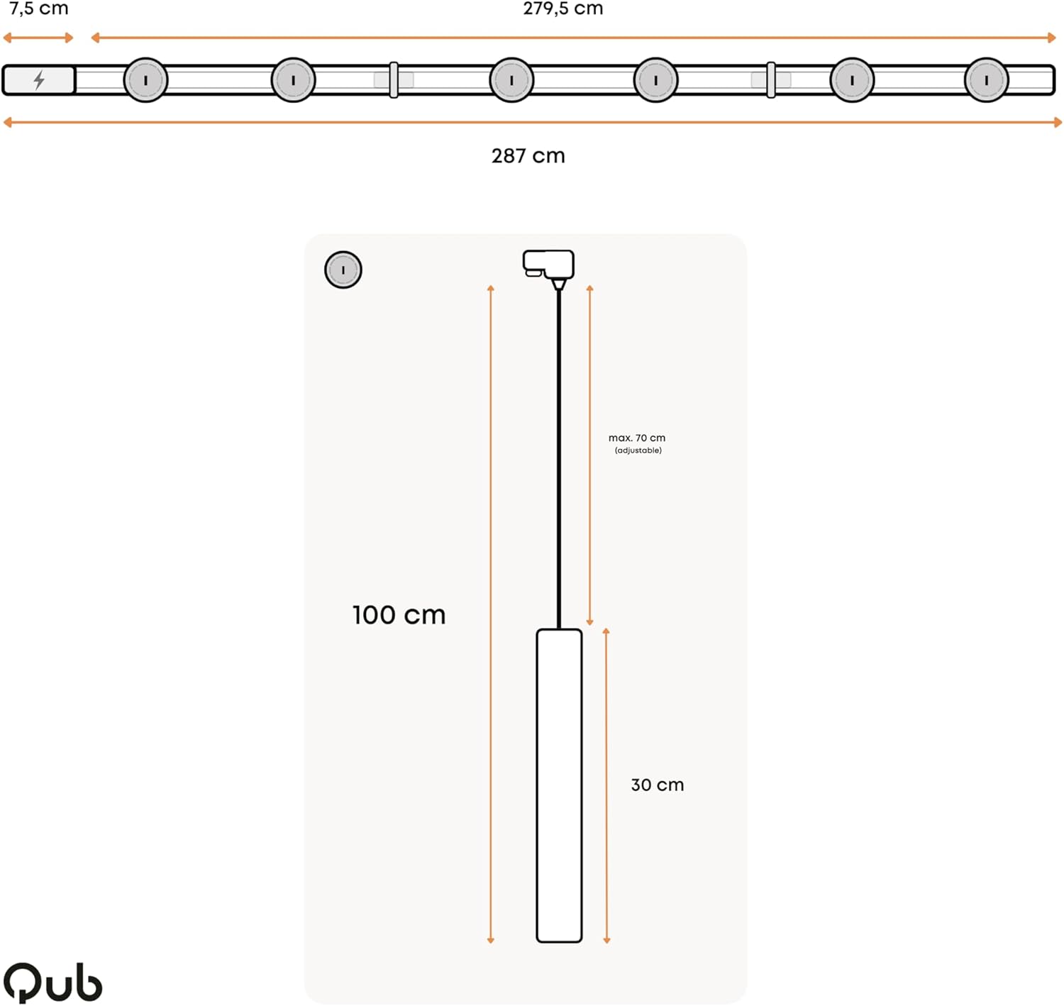 Qub Focus III 1-Phasen Led Schienensystem - 300cm - 6x GU10 Pendelleuchten - 3x 1m Schienen - I-Form - Deckenstrahler Schwarz - Erweiterbar & flexibel - LED-kompatibel - Modernes Design Spot lampe