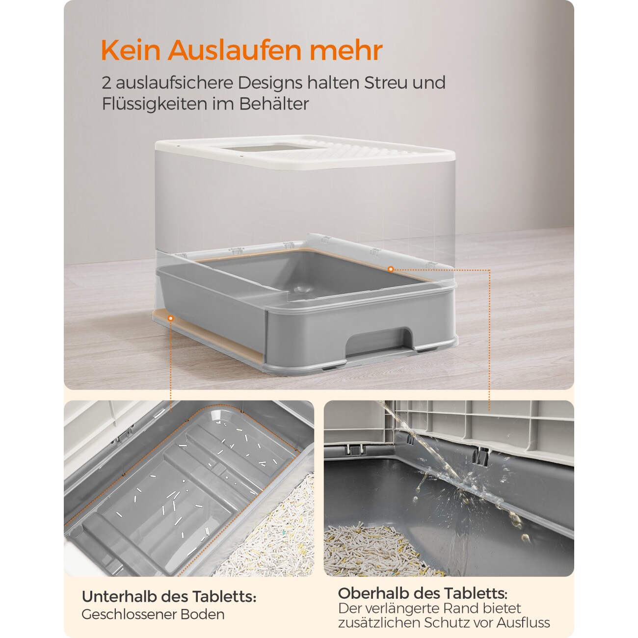 FEANDREA 2er Katzentoilette, mit Deckel weiß/ grau