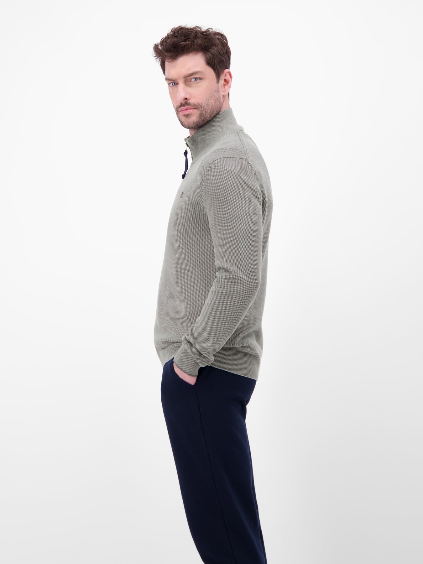 Strickjacke mit Stehkragen in 2-Tone-Optik