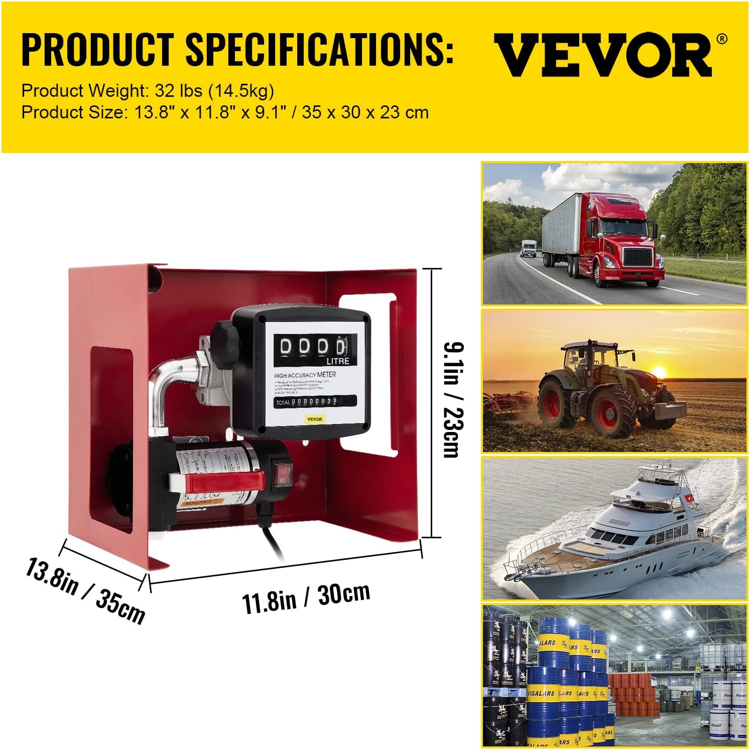 VEVOR Dieselpumpe Heizölpumpe 40L, 155W Selbstansaugende Ölpumpe, 2800U/min Motordrehzahl Ölabsaugpumpe Selbstansaugend, 20 kg Diesel Kraftstoff-Umfüllpumpe, Zählwerk Automatik Pumpe für Biokraftstoff