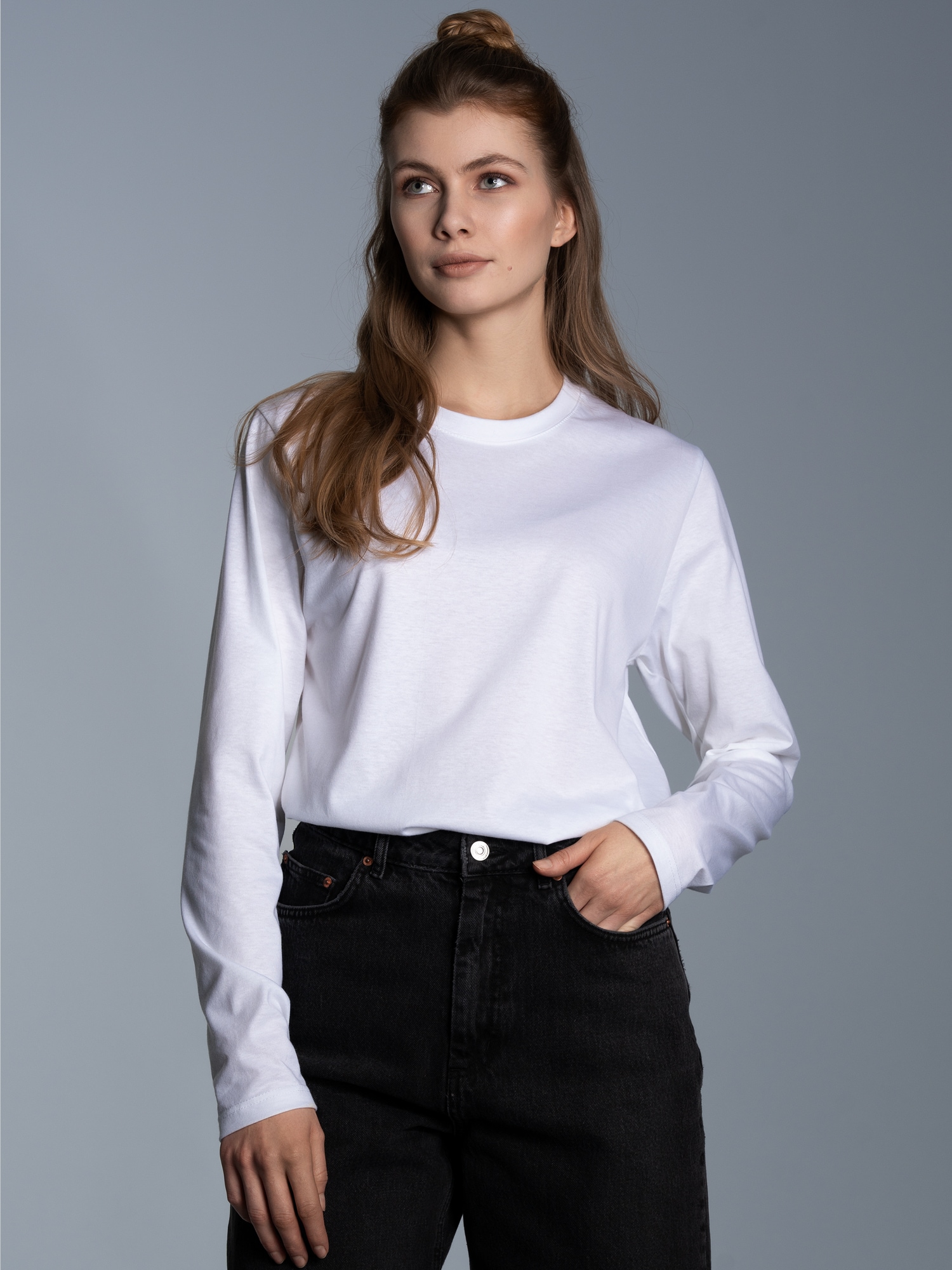 Langarmshirt aus 100% Baumwolle Weiss