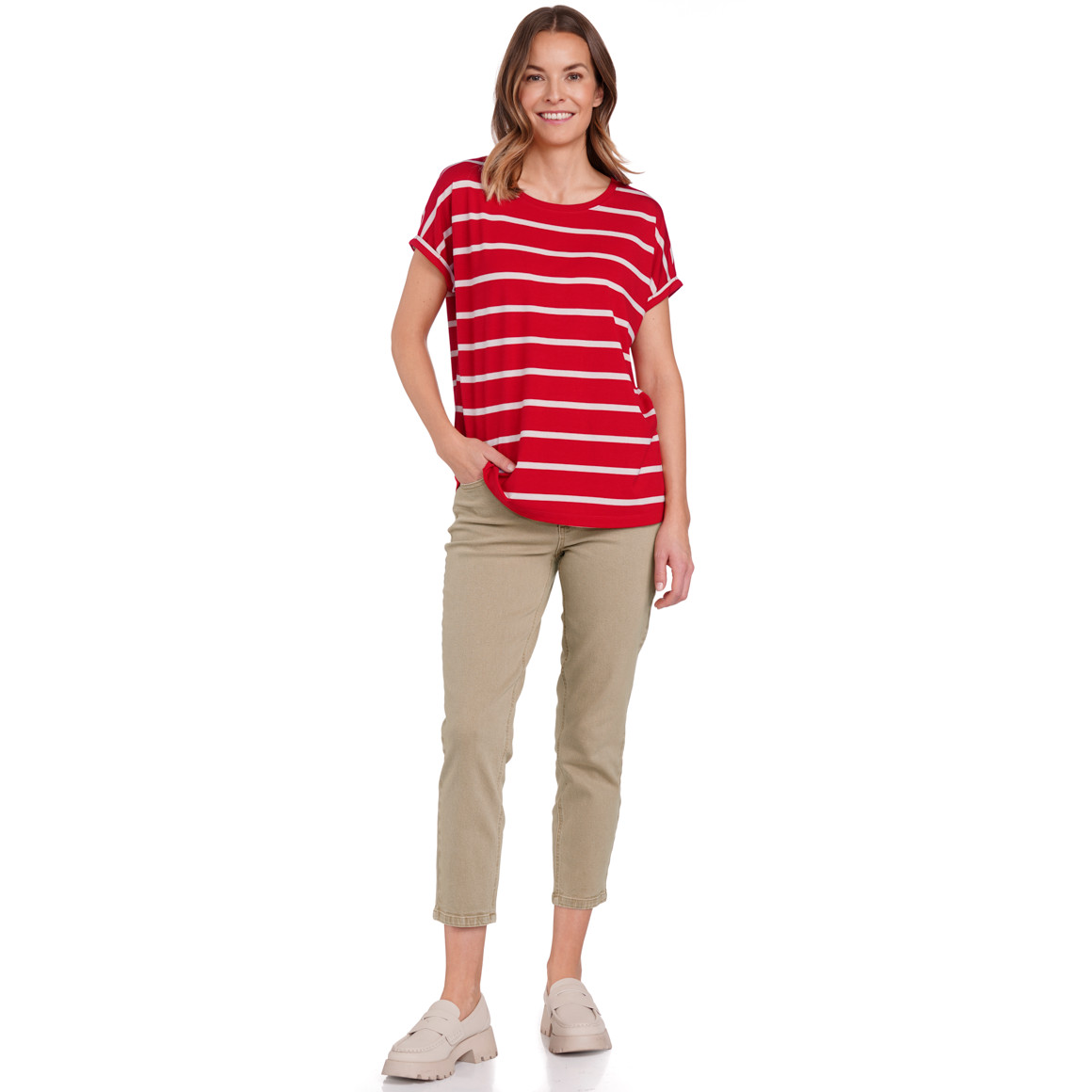 Gina Benotti Damen T-Shirt mit Streifen rot / weiss