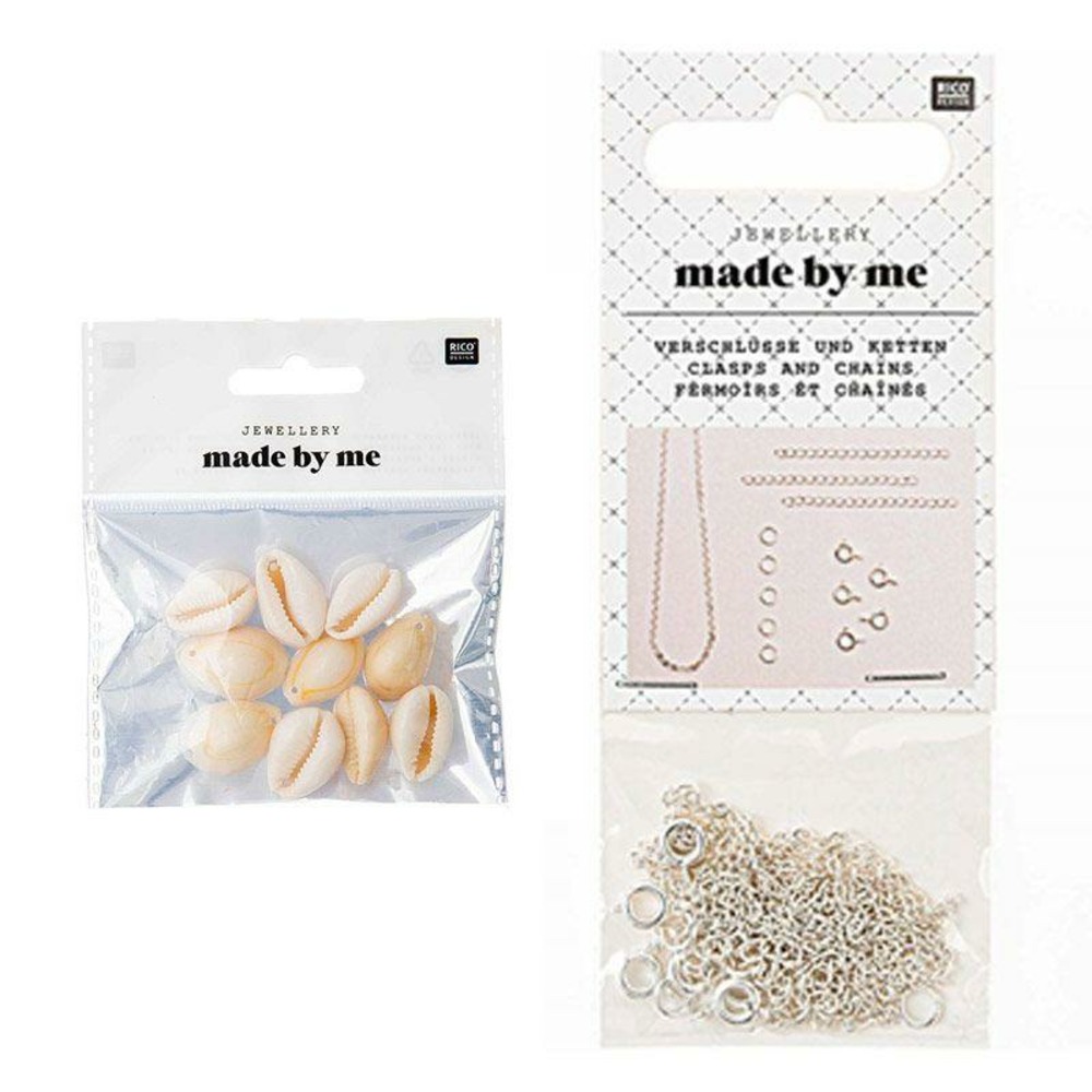 10 perles coquillages naturels + fermoirs fins et chaînes argentés