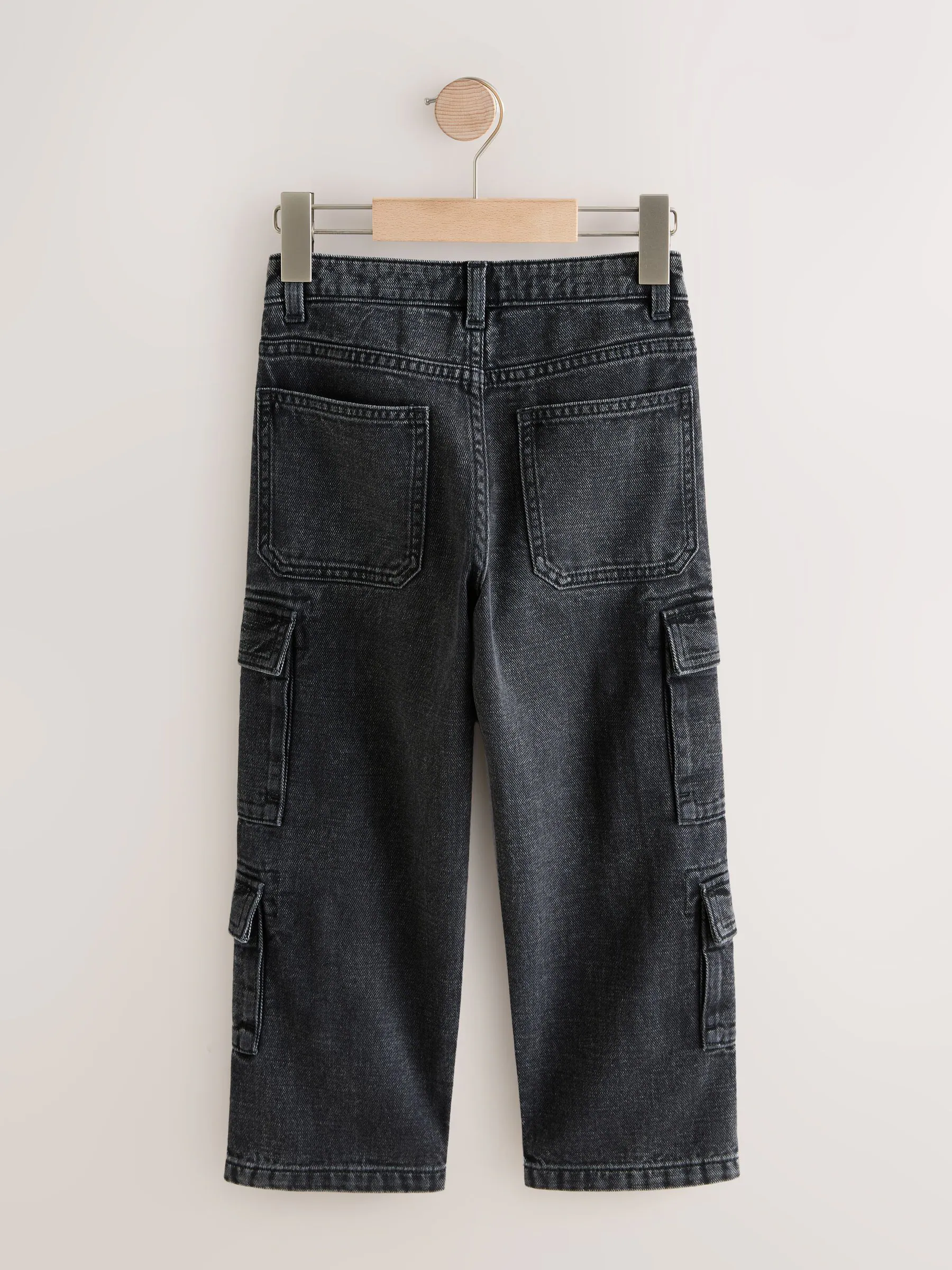Zwart - Denim cargojeans met meerdere zakken en 100% katoen (3 - 16 jr)