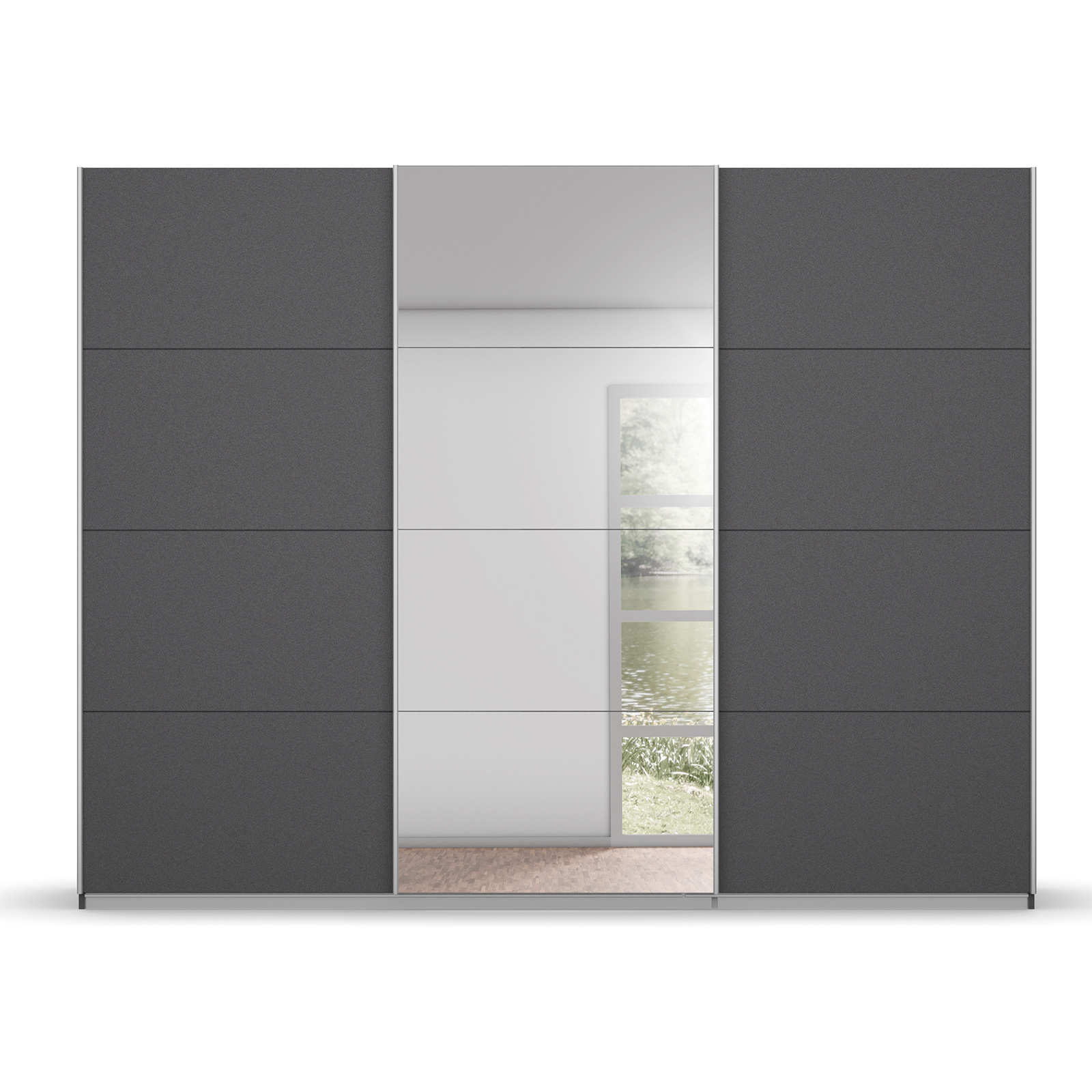 Schwebetürenschrank - grau-alufarben - mit Spiegel - 271x210 cm