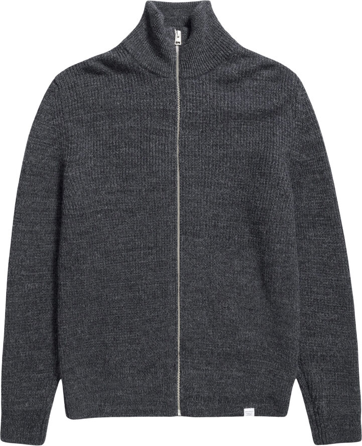 Norse Projects Hagen Wool Cotton Rib Full Zip Jacket Dark grey melange
