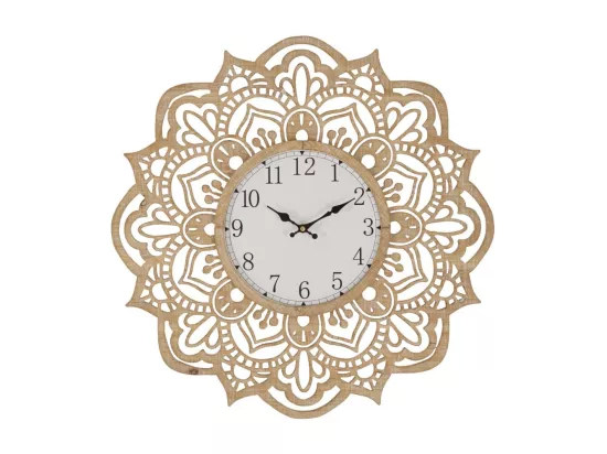Horloge murale sculptée en bois marron Ø cm 60x4,5