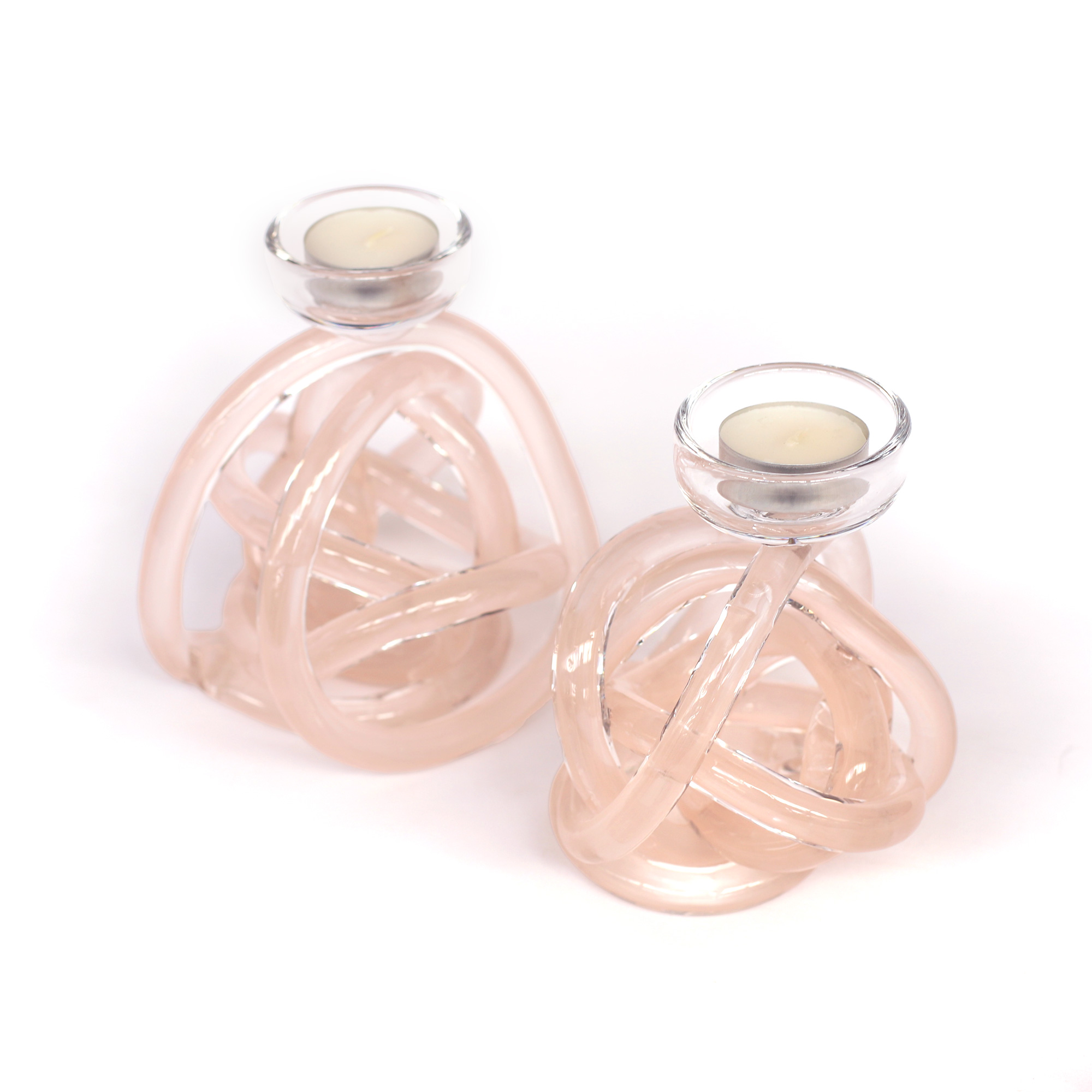 Teelichthalter 'Knot' aus Glas, rosa, B 12,5 cm, H 14,5 cm, T 12 cm von fischer's lagerhaus