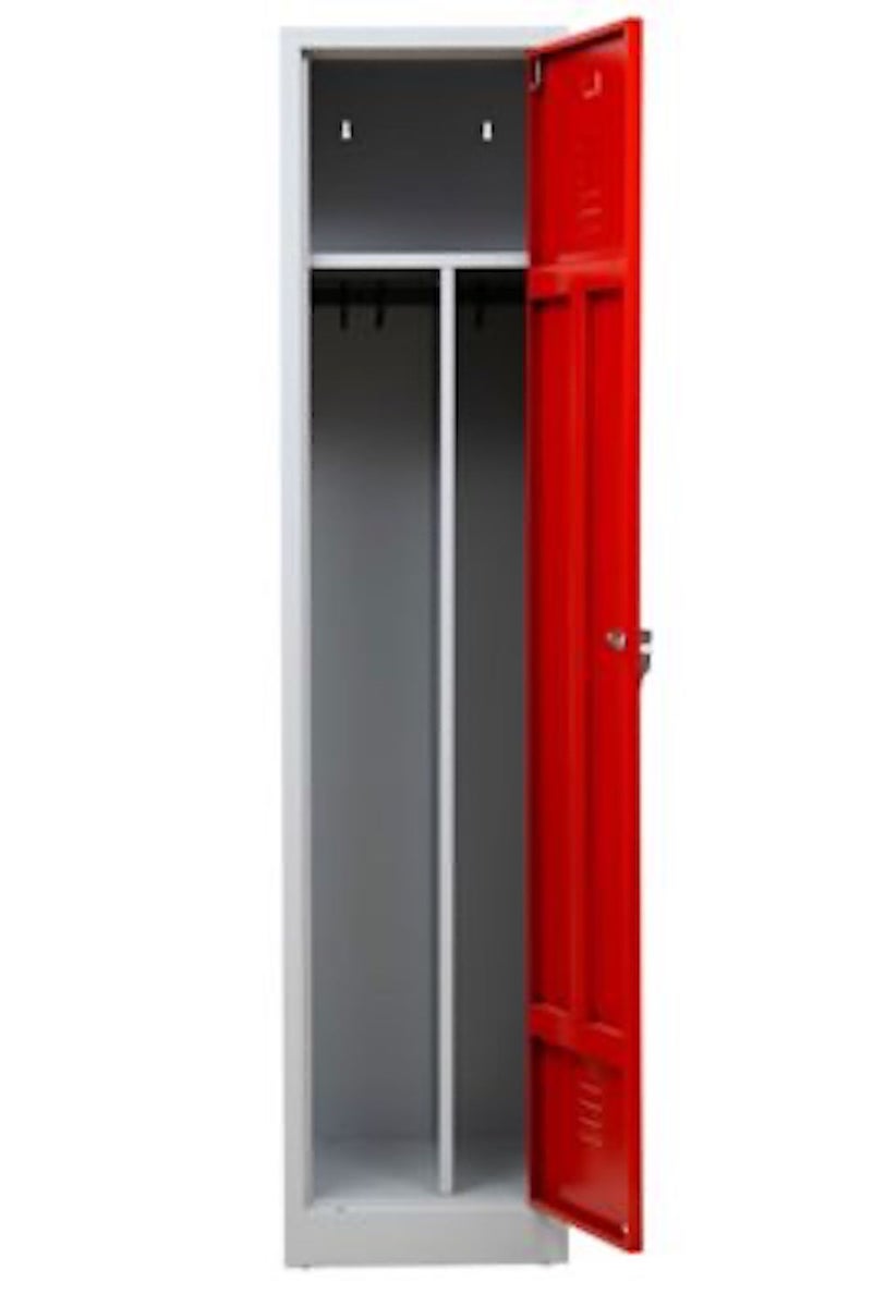 PROREGAL Garderobekast Camel 1 Compartiment Met Pro Divider HxBxD 180 x 41 x 50 cm Cilinderslot Grijs-Rood