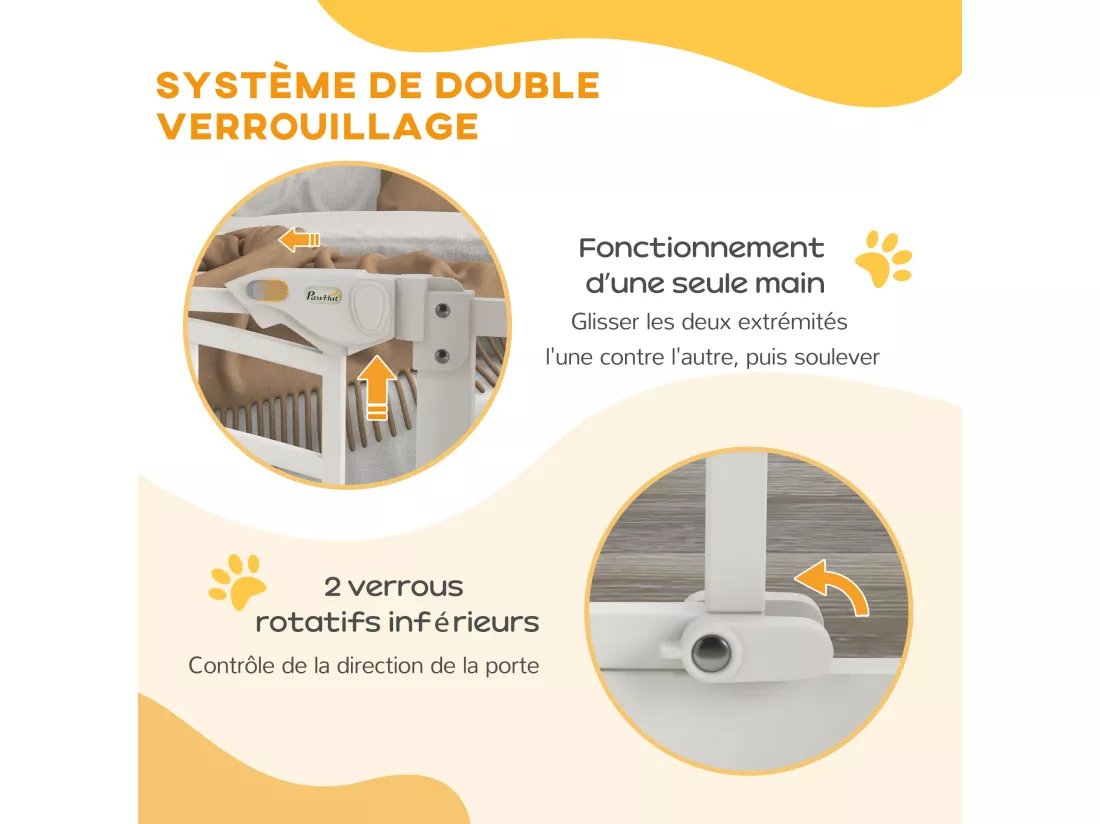 Barrière de sécurité pour chien - barrière à pression extensible - double système de verrouillage - acier blanc