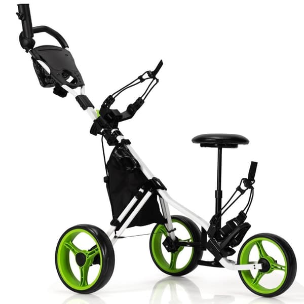 3 hjuls golfvogn laget av aluminium med paraplyholder og sete sammenleggbar golfbil golf caddy green