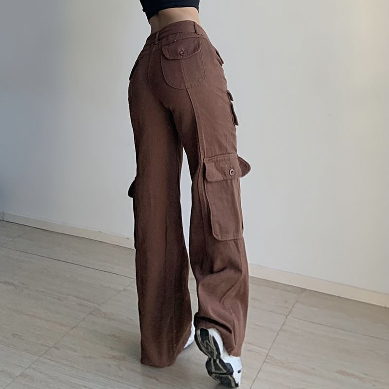 BrickBlack - Low Rise Plain Wide-Leg Cargo Jeans