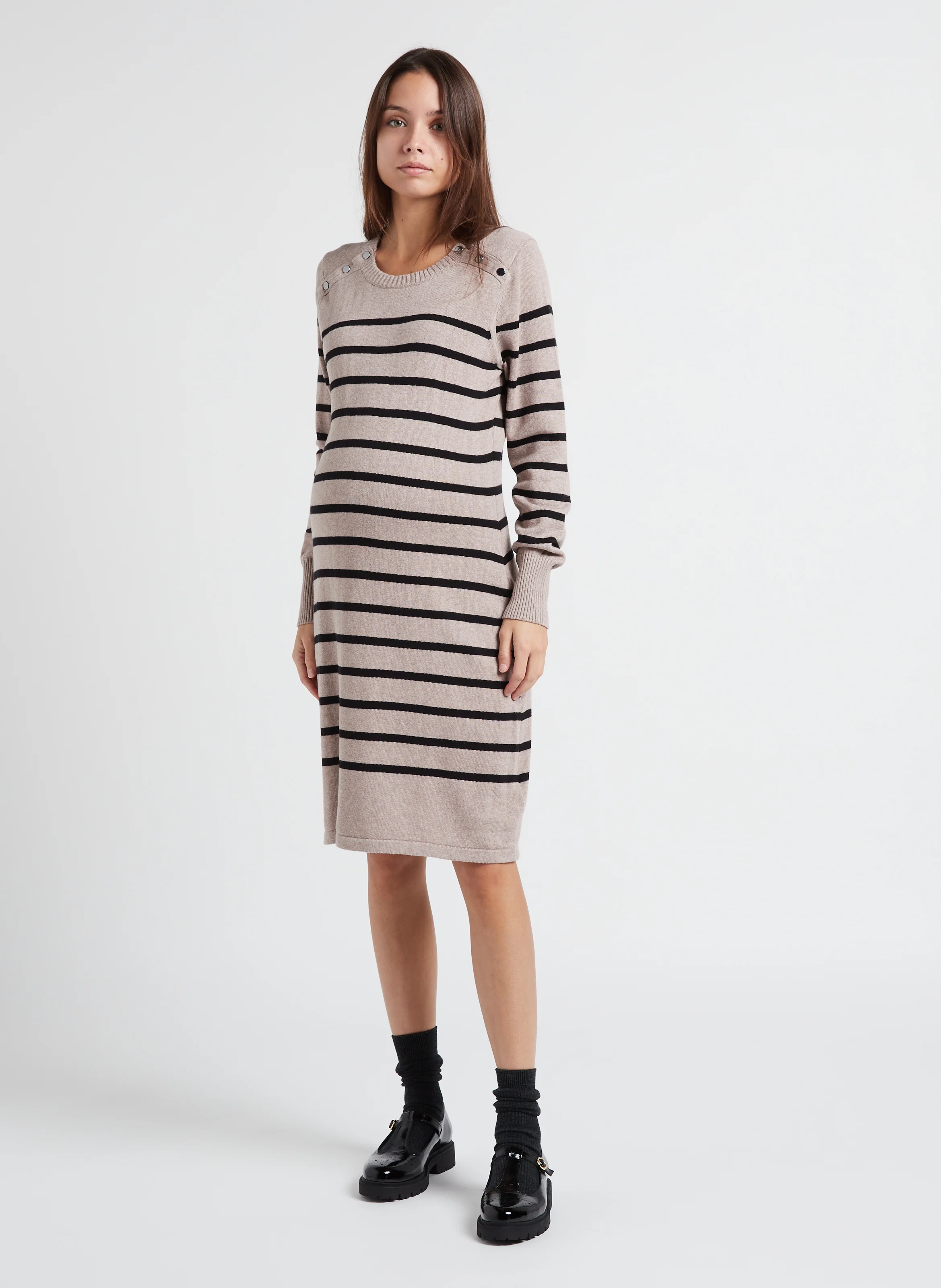 RHONA - Robe pull col rond de grossesse en coton | Rayé