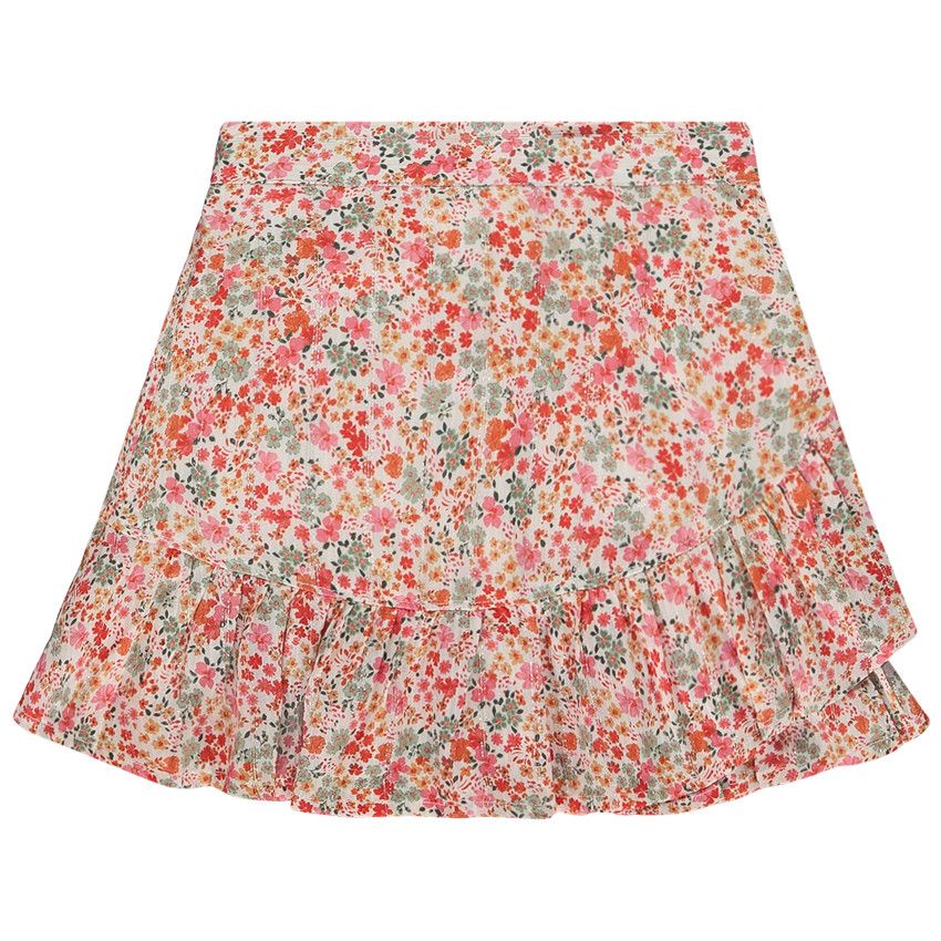 Jupe courte en voile avec imprimé fleurie pour fille - Ecru