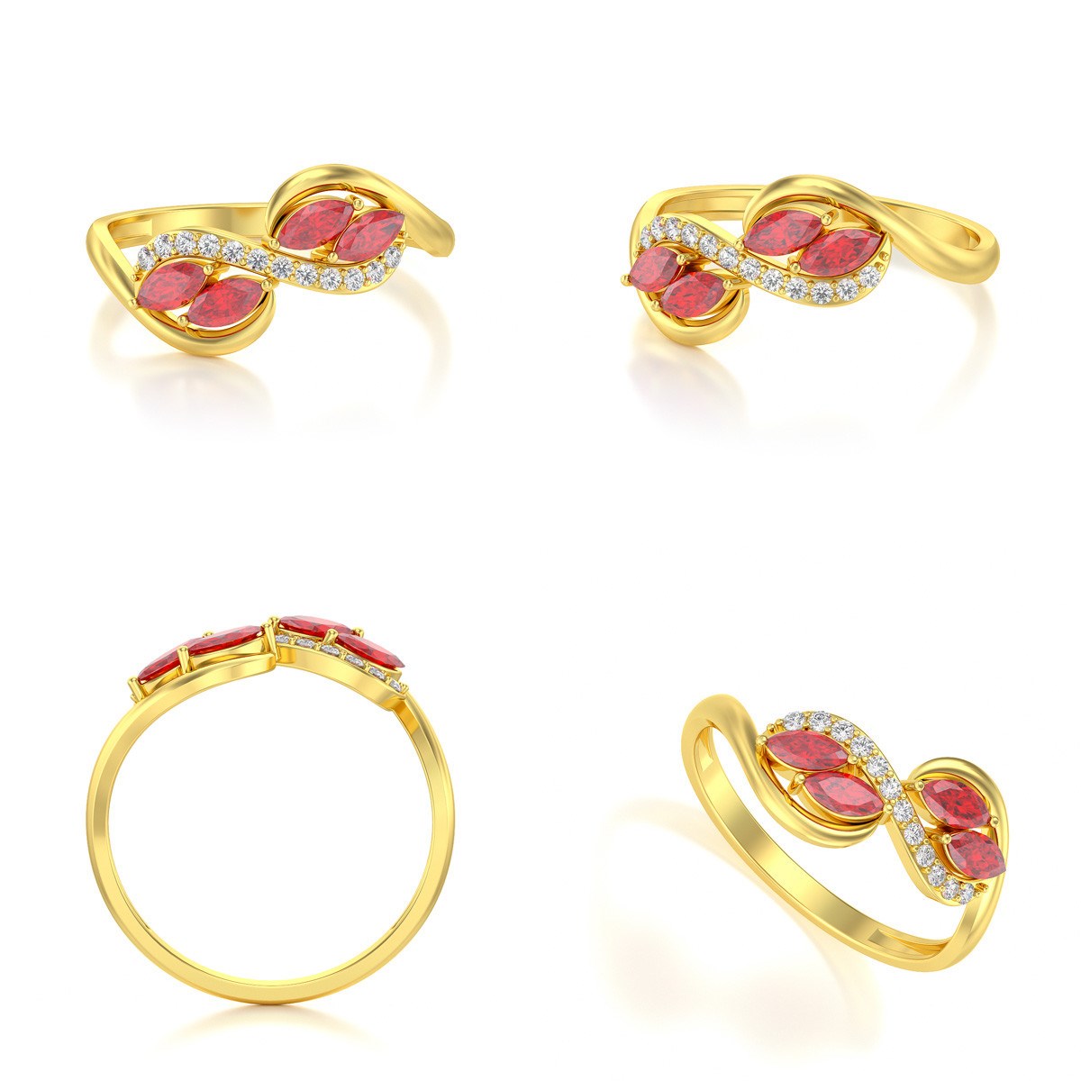 Bague ADEN Or 585 Jaune Rubis et diamants 1.546grs