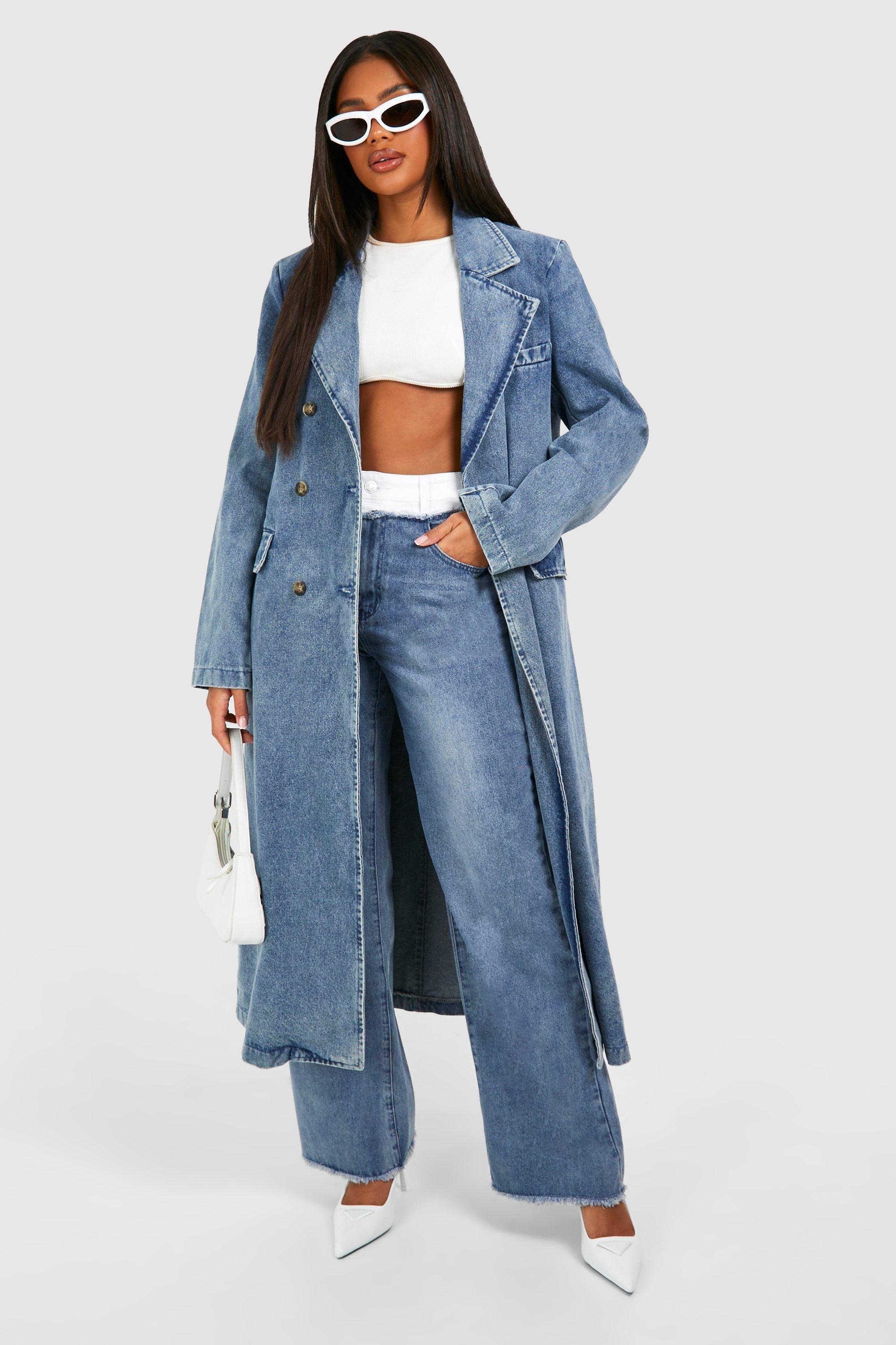 boohoo Trench-coat en denim à double boutonnage
