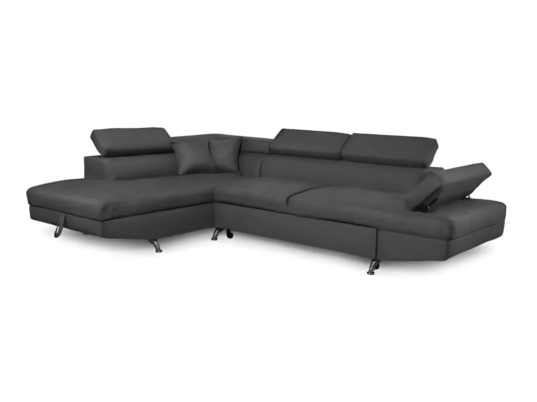 Canapé d'angle gauche 5 places Rio Convertible avec coffre en tissu - Gris anthracite - L271 x P192 x H70cm - Loungitude
