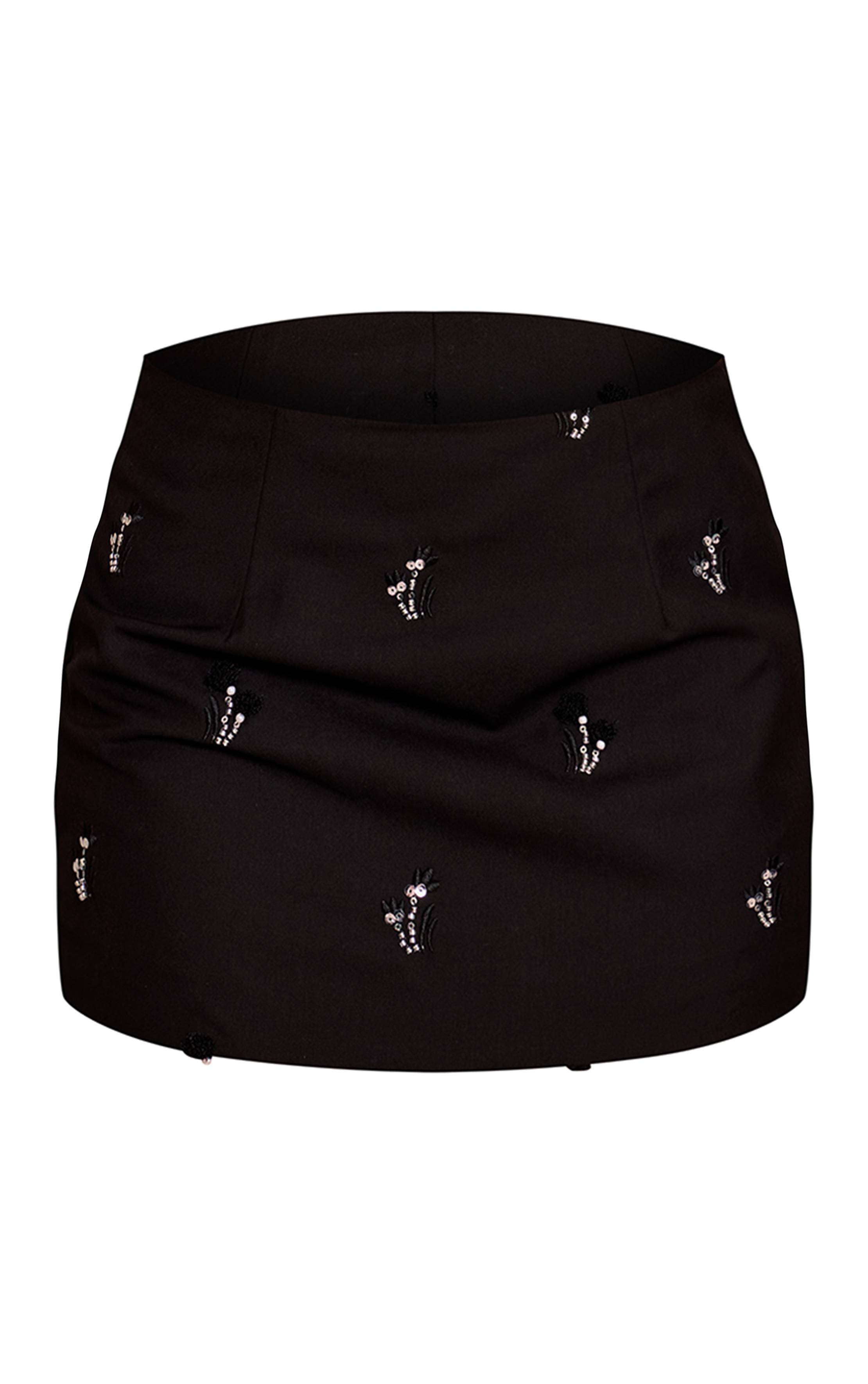 Noir Mini-jupe Coordonnée En Tissu Tissé Avec Broderies Et Détails De Sequins